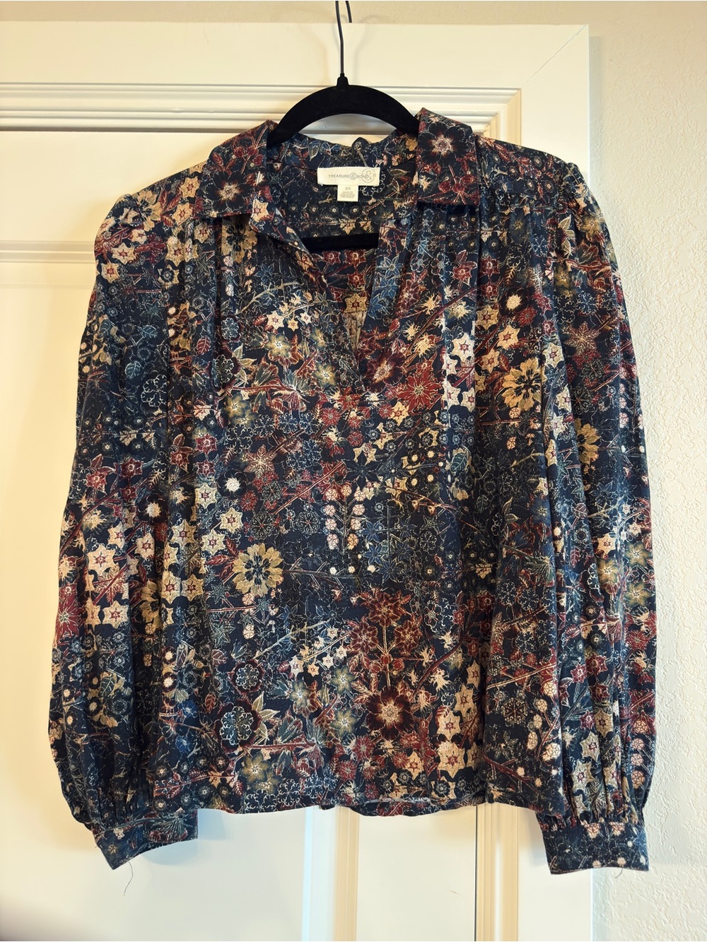 Treasure & Bond Navy Multi Floral Print Long Sleeve Blouse